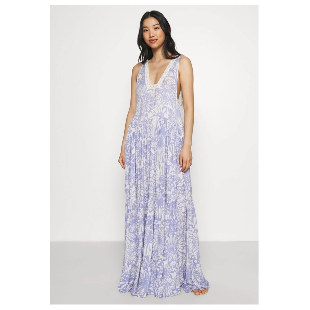 FREE PEOPLE BOHO FLOWY MAXI DRESS BOHEMIAN FLORAL SLEEVELESS V-NECK DRESS A2C - Picture 9 of 16